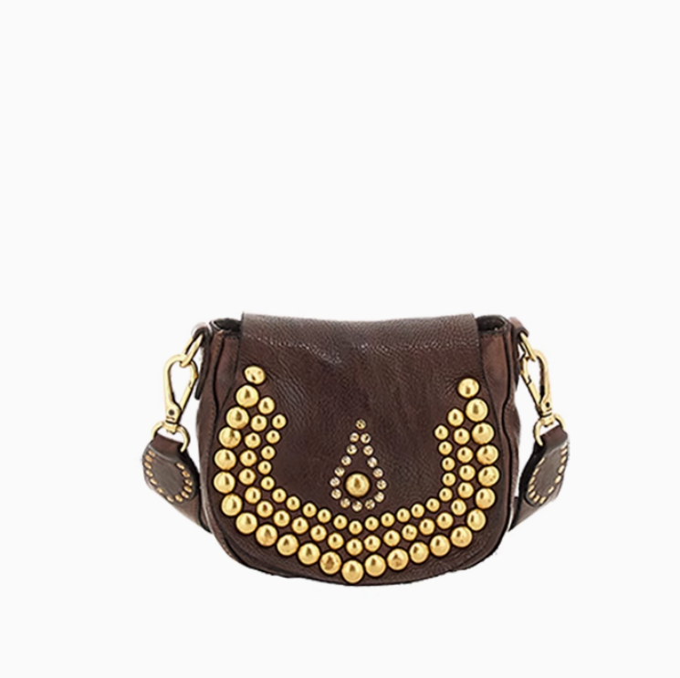 CAMPOMAGGI坎波玛吉意大利牛皮时尚高端质感复古铆钉单肩斜挎包女