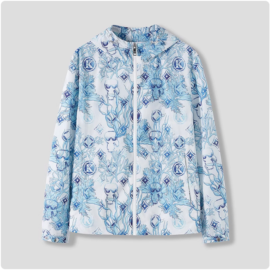 KARL LAGERFELD连帽夹克男士外套2025新款浅蓝休闲上衣老佛爷男装